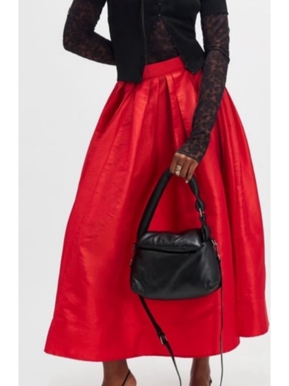 FREE PEOPLE EMELIA RED SATIN FULL MIDI SKIRT XS SMALL